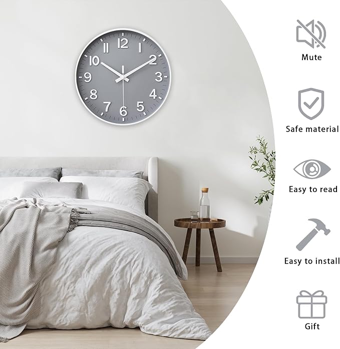 HZDHCLH Wall Clocks Battery Operated, Wall Clock Gray, 14 inch Wall Clock - Image 3