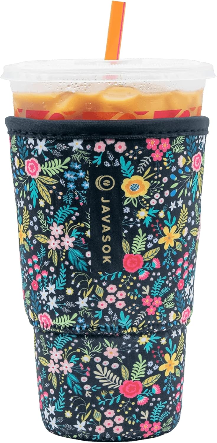 Sok It JavaSok Iced Coffee & Cold Soda Insulated Neoprene Cup Sleeve (English Garden Picnic, Large: 30-32oz)