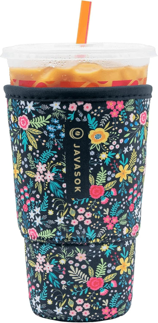 Sok It JavaSok Iced Coffee & Cold Soda Insulated Neoprene Cup Sleeve (English Garden Picnic, Large: 30-32oz)