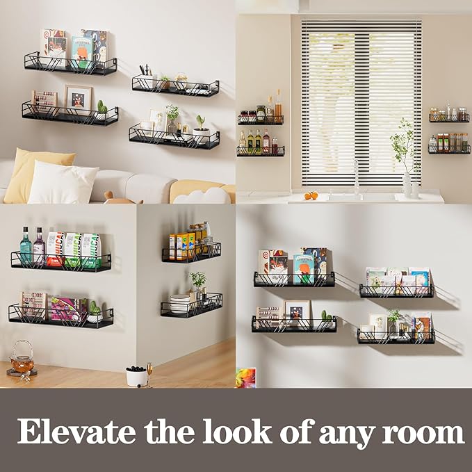 Amaoot Floating Shelves for Wall Set of 4, Different Sizes Mounted Wood - Image 7