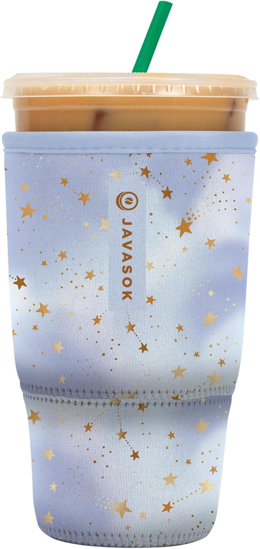 Sok It JavaSok Iced Coffee & Cold Soda Insulated Neoprene Cup Sleeve (Cosmic Glitter, Large: 30-32oz)