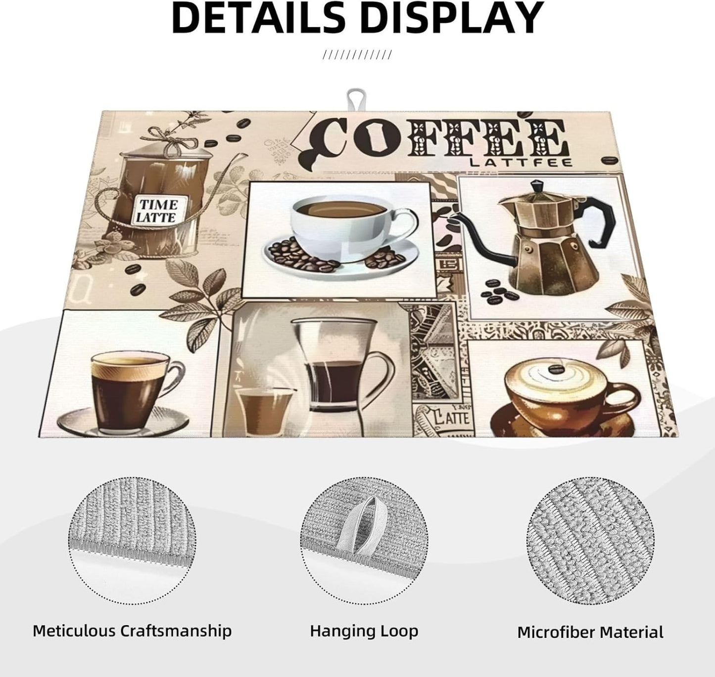 Coffee Dish Drying Mat, Highly Absorbent Microfiber Kitchen Counter Pad Reusable Washable, 18*24"