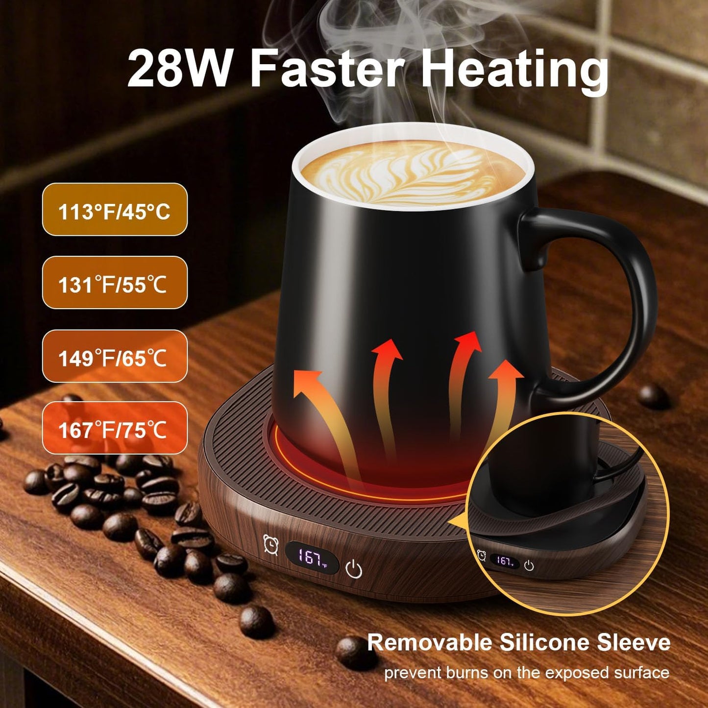 Coffee Mug Warmer & Mug Set for desk, Smart Auto Shut Off Electric Cup Warmer for Office & Home, 4-Temperature Setting Coffee Heating Mug Candle Heater Tea Beverage Warmer Plate for Men Women Birthday