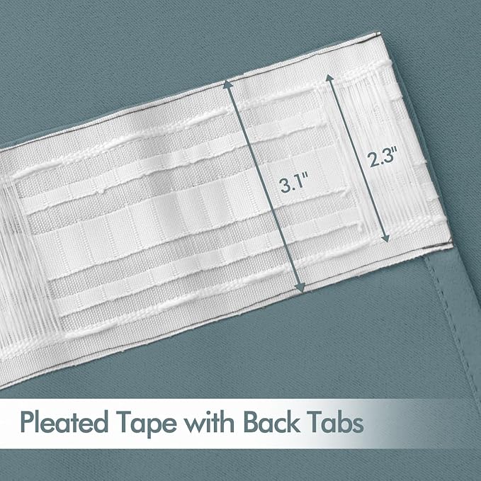 MIULEE Greyish Blue Back Tab Blackout Curtain 96 Inch Long 2 Panels Set - Image 4