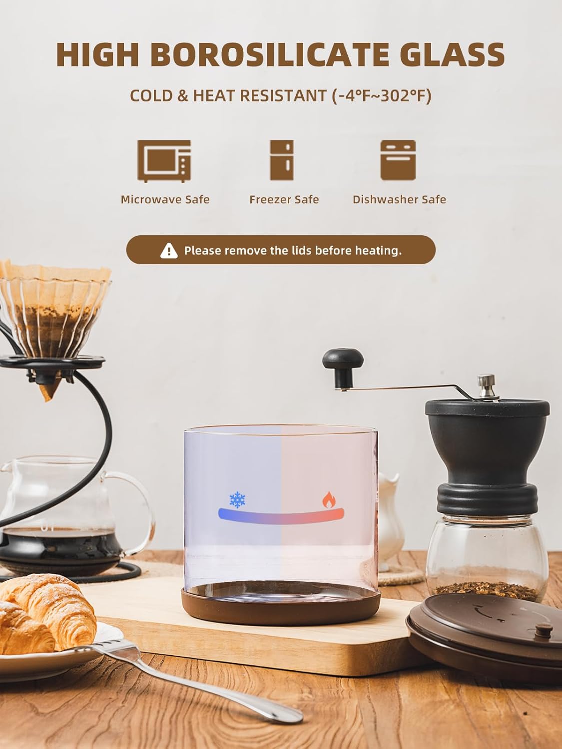 Large Coffee Canister 18 oz, Airtight Food Storage Container with Pop Lid, CO2-Release Valve, High Borosilicate Glass Contianers For Tea Coffee Bean Sugar, 1700 ml Brown