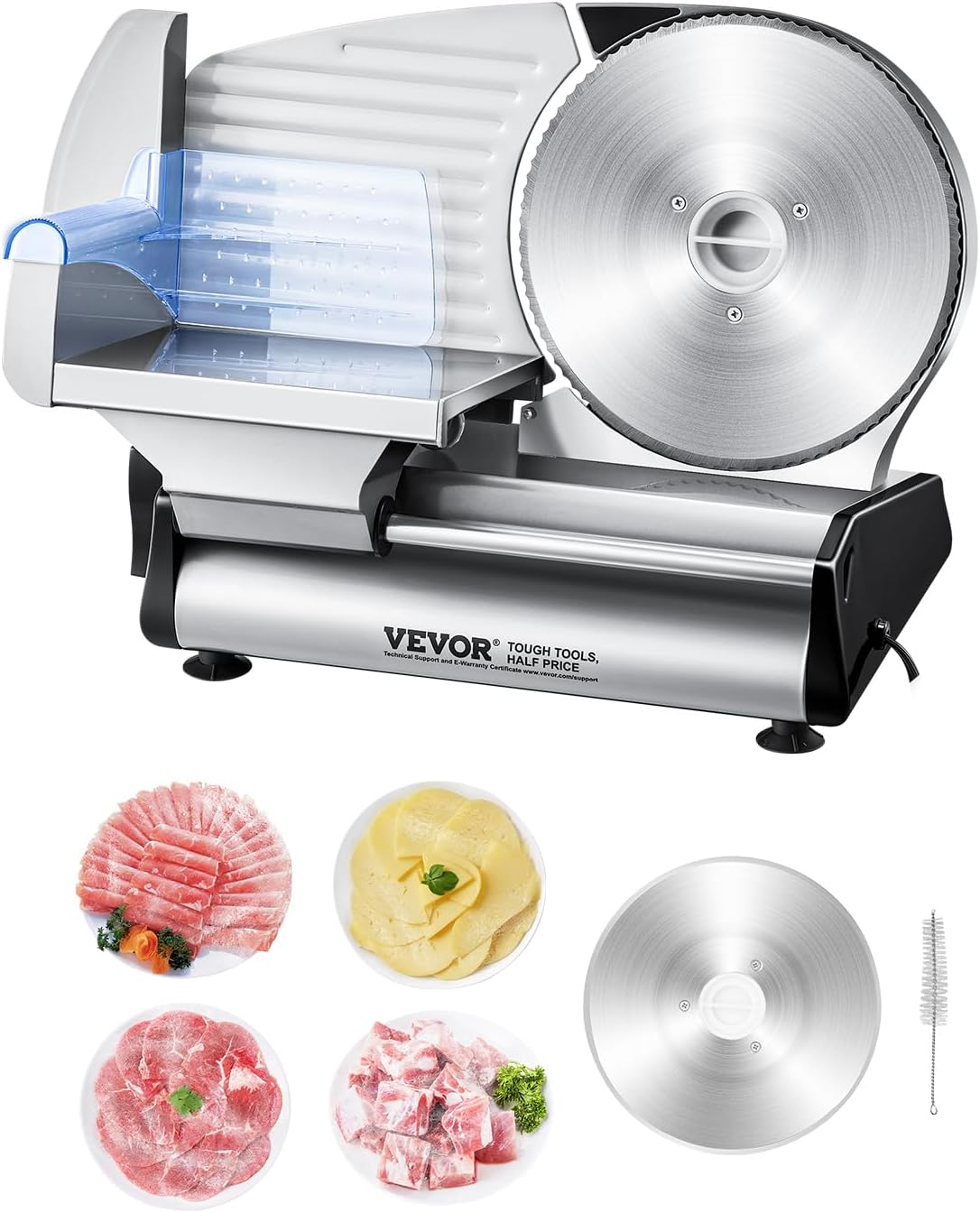 VEVOR Meat Slicer, 8.7 inch Electric Deli Food Slicer with Two Premium SUS420 Blades, 0-0.6 inch Adjustable Thickness, 180W Food Slicer Machine for Meat, Hard Bread and Cheese, Home Use