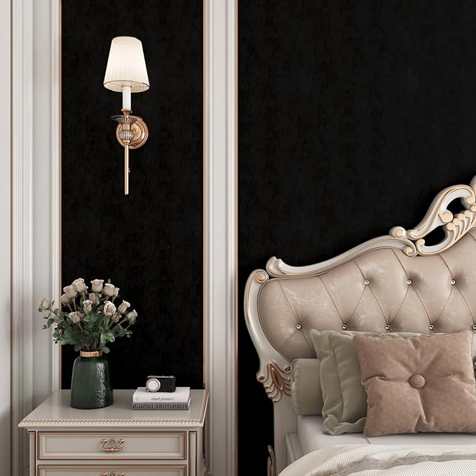 YENHOME 30"X393" Black Peel and Stick Wallpaper Vintage Velvet Wallpaper - Image 2