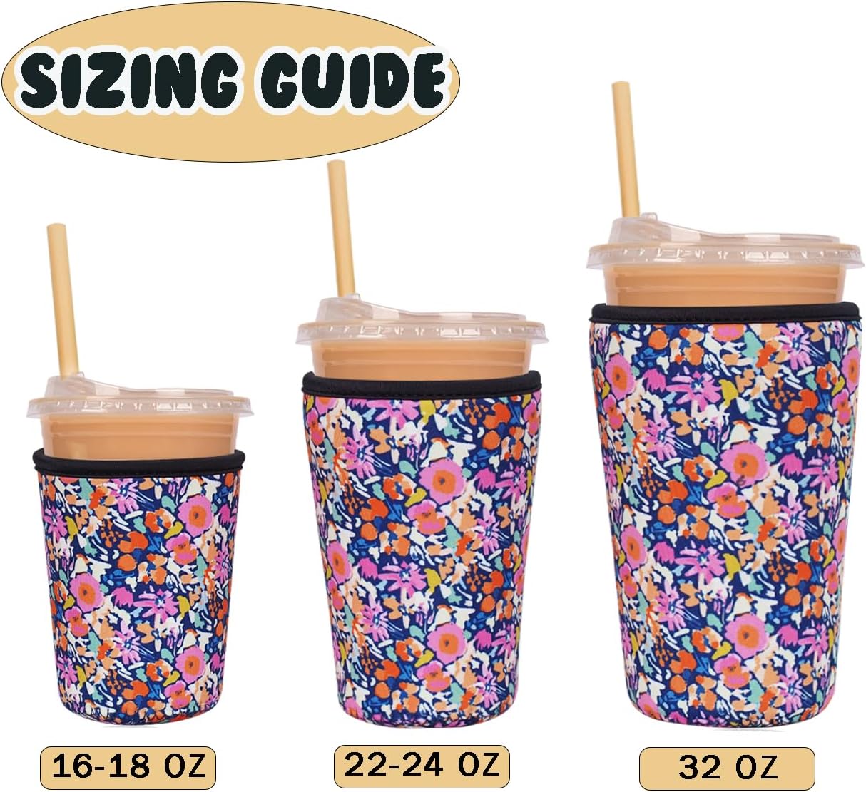 Reusable Insulated Neoprene Iced Coffee Cup Sleeve, Durable Drink Sleeve for Cold Beverages, Beverage Holder for Iced Coffee, Bloom Frenzy