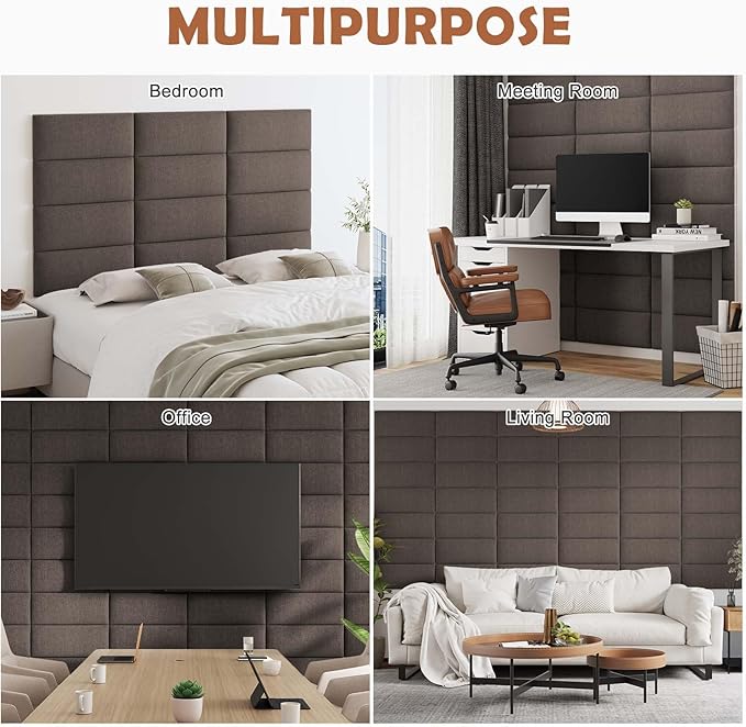 IFNOW Upholstered Wall Mounted Headboard, 3D Soundproof Peel and Stick Panels - Image 6