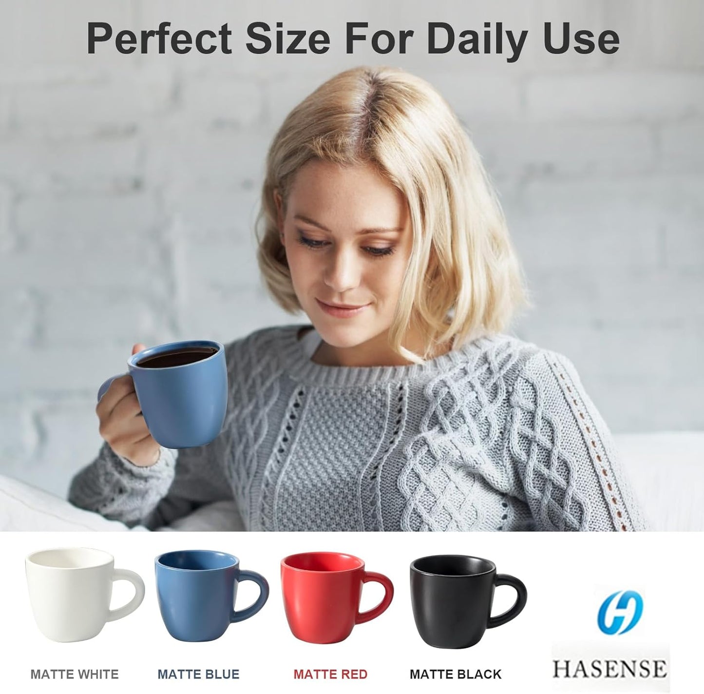 Hasense 7 Ounce Cappuccino Cups Set of 4 Perfect for Latte, Americano, Cafe Mocha and Tea, Ceramic Coffee Cups Ideal for Party Cafe Home and Kitchen, Microwave and Dishwasher safe, Blue