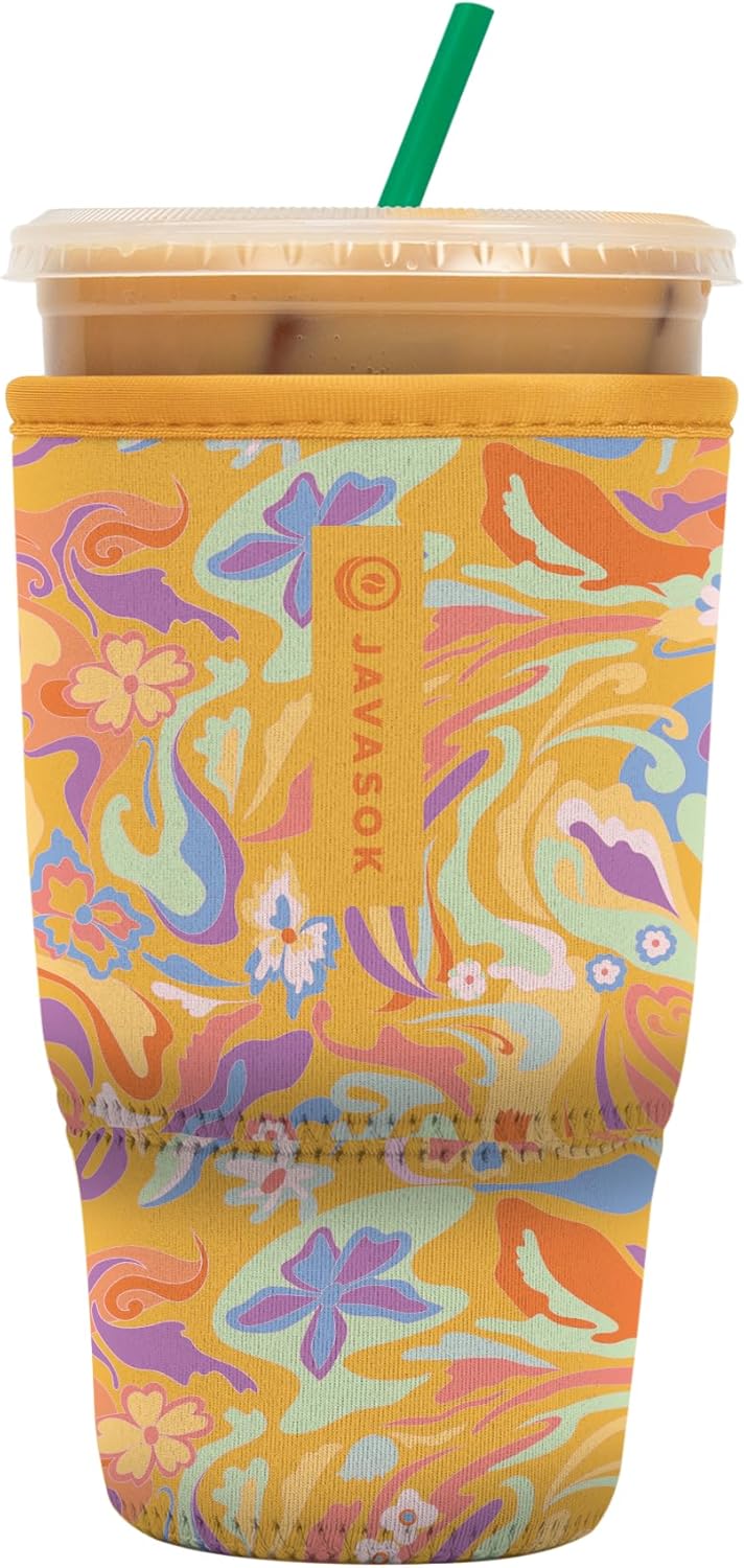 Sok It JavaSok Iced Coffee & Cold Soda Insulated Neoprene Cup Sleeve (Groovy Swirls, Large: 30-32oz)
