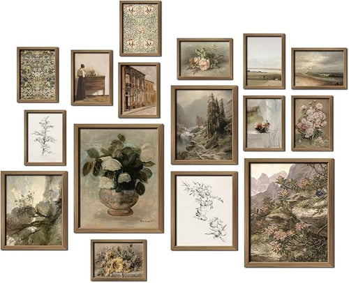16 PCS Framed Vintage Wall Art Decor, French Country Farmhouse Gallery Wall by ANERZA