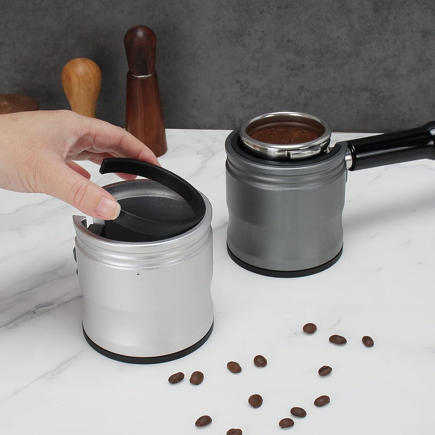 DIBTSA Espresso Tamping Station, Coffee Portafilter Holder, Aluminum Alloy Stand Fit for Most 51mm, 53mm, 54mm and 58mm Portafilter (Round,Silver)