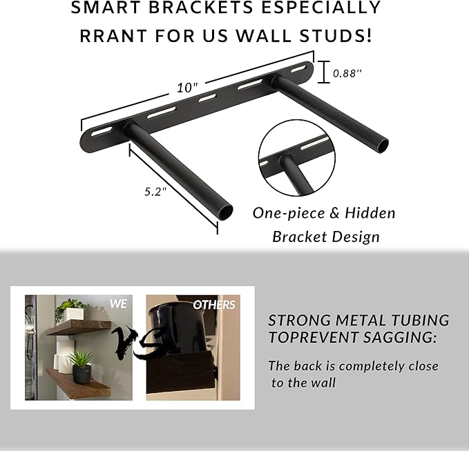 BGMG Wood Floating Shelves 12 inch Set of 2, Solid Wood Wall Shelves - Image 3
