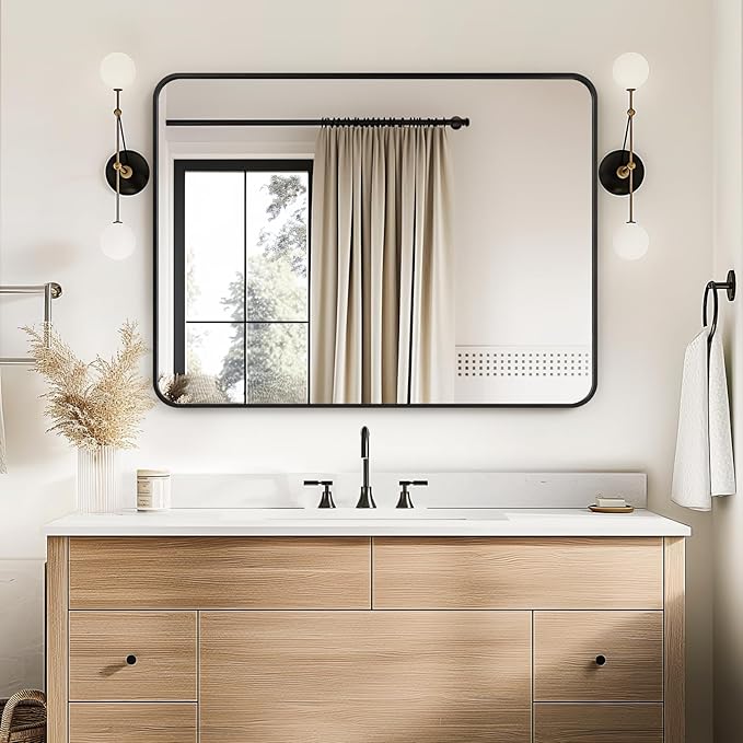 USHOWER Black Bathroom Mirrors for Over Sink 30 x 40 Inch, Metal Frame - Image 8