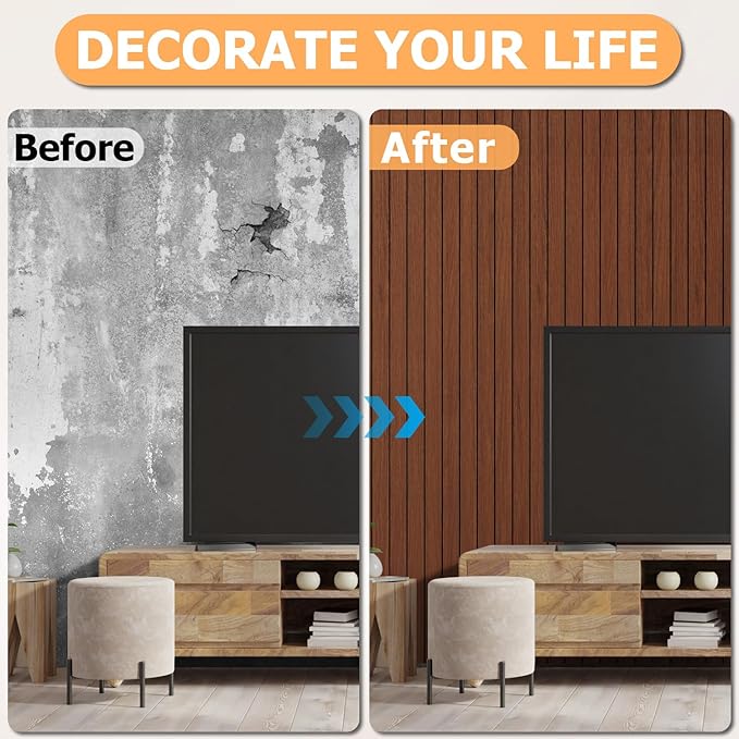 Arthome Peel and Stick Slat Wall Panels 15.7 "x400, Self-Adhesive PVC Wood - Image 7