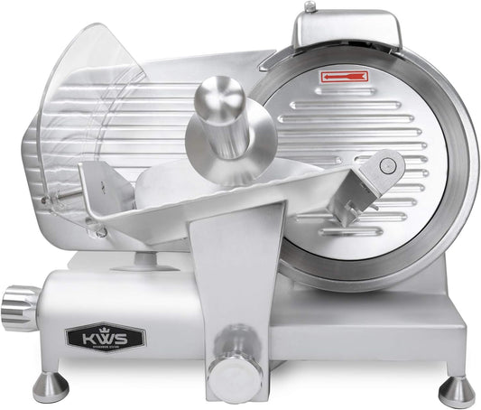 KWS MS-10ES All Metal 320W Electric Meat Slicer 10-Inch with 304 Stainless Steel Blade & Extended Back Space, Frozen Meat/Cheese/Food Slicer Low Noise Commercial and Home Use [ ETL, NSF Certified ]
