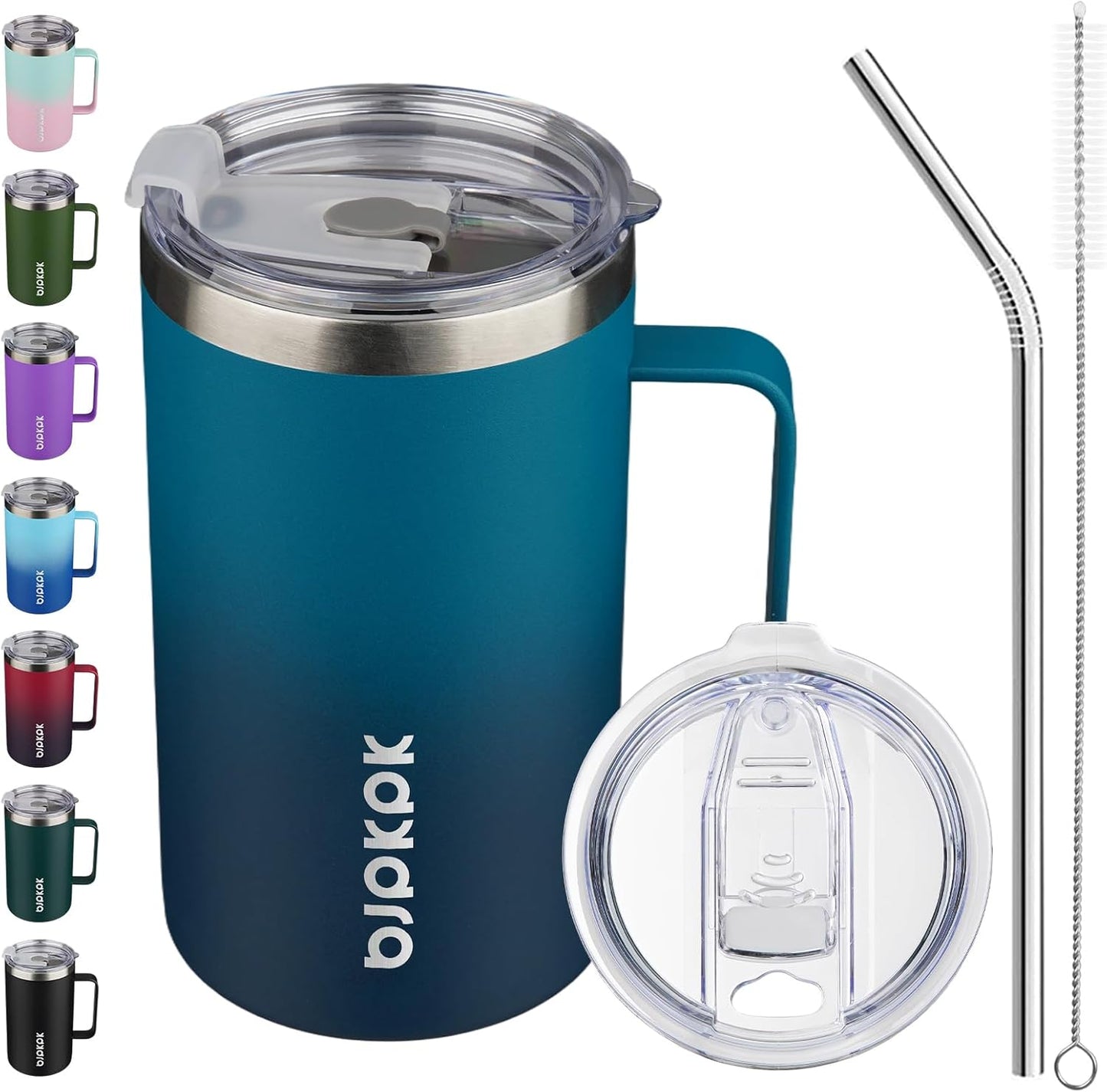 BJPKPK Insulated Coffee Mug with 2 Lids, 25oz Stainless Steel Insulated Tumbler with Handle, Double Wall Vacuum Coffee Cups, BPA Free Travel Mug for Coffee, Tea and Drinks, Vast