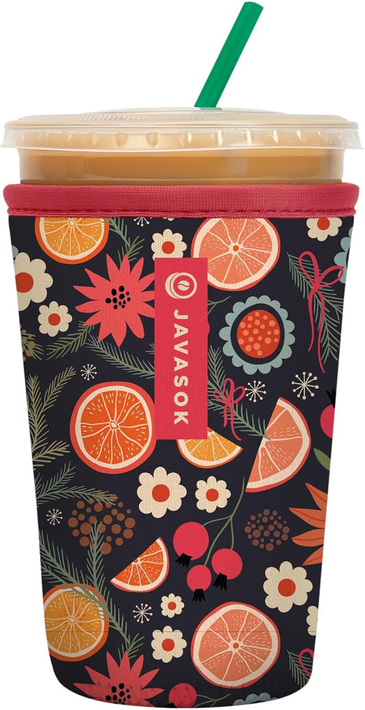 Sok It JavaSok Iced Coffee & Cold Soda Insulated Neoprene Cup Sleeve (Festive Fruit, Medium: 22-28oz)