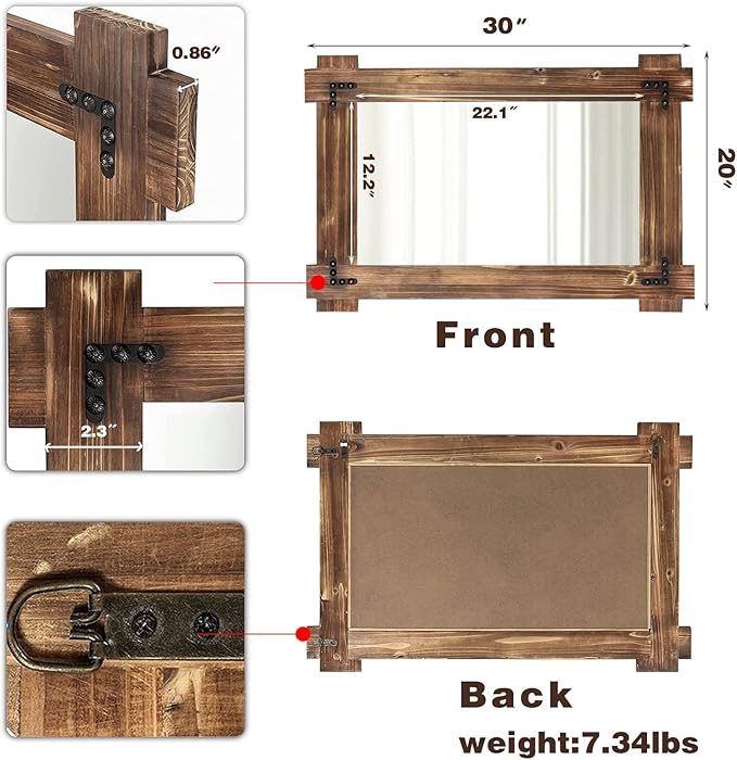 MeMoreCool Rustic Wood Mirror for Bathroom, Farmhouse Wall Mounted Vanity Mirror - Image 5