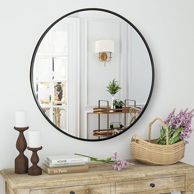 HARRITPURE Round Mirror 15.7" Black Wall Mounted Circle Mirror by HARRITPUREHome