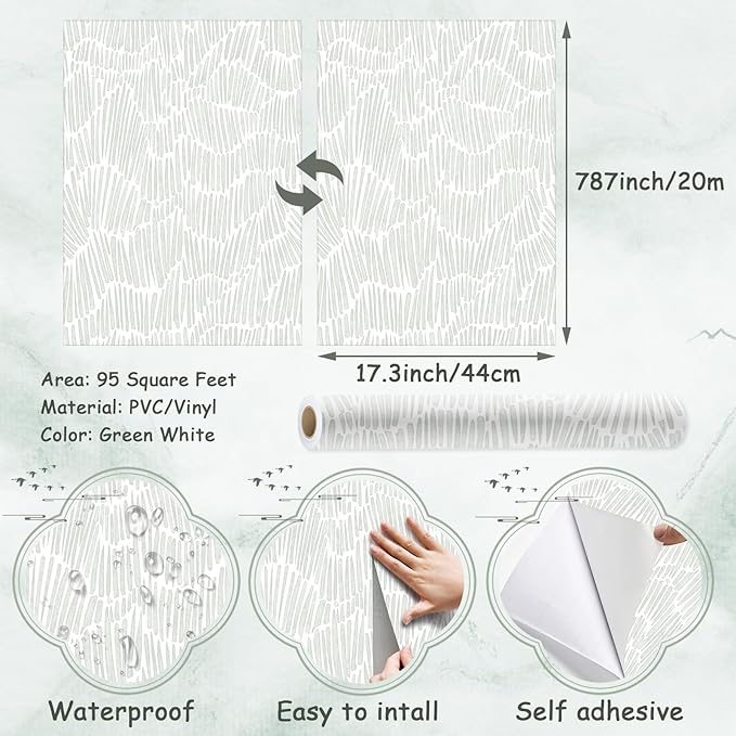 Theper Green Wallpaper 17.3"×787" Modern Striped Wall Paper Peel and Stick - Image 3