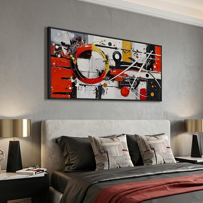 Extra Large Framed Red Black White Gold Abstract Wall Art - Image 2