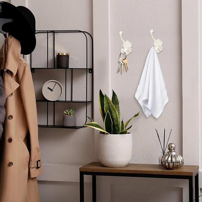 Zonon 8 Pcs White Wall Hooks Set Vintage Coat & Towel Hooks - Image 6
