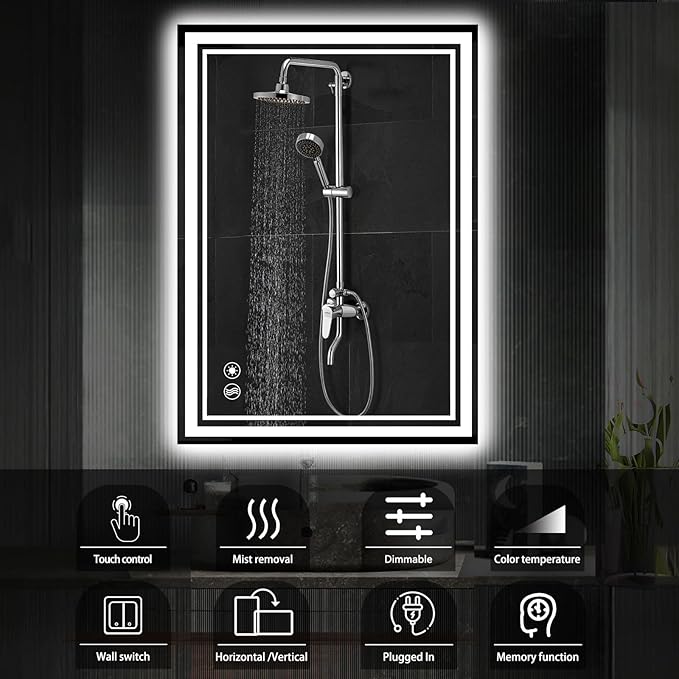 24“ x 36” LED Mirror for Bathroom Front and Backlit Anti-Fog Dimmable 3 Colors - Image 2