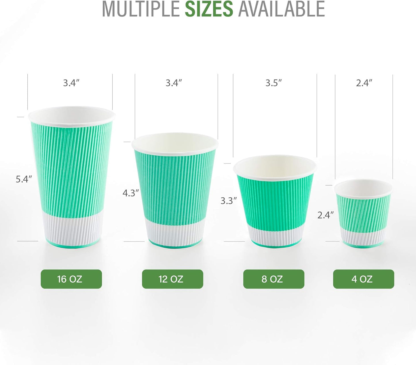 Restaurantware 16 Ounce Double Wall Disposable Coffee Cups, 500 Insulated Light Green Paper Tumblers with Ripple Wall Design, Lids Sold Separately for Hot Drinks like Tea, Hot Chocolate and More