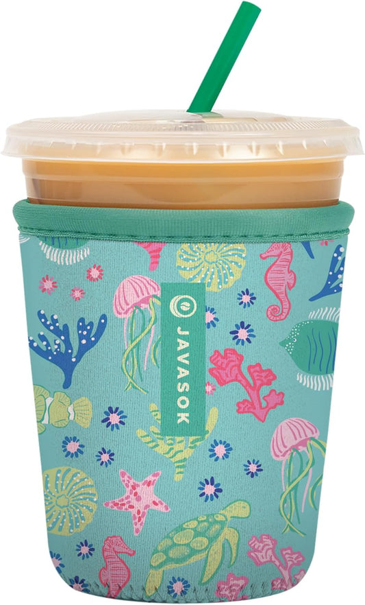 Sok It JavaSok Iced Coffee & Cold Soda Insulated Neoprene Cup Sleeve (Under the Sea, Small: 16-20oz)