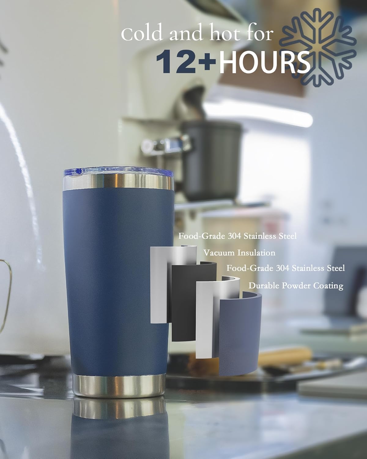 Travel Coffee Tumbler 20oz, 4 Pack Leakproof Travel Coffee Mug with Lid and Straw, Stainless Steel Double Wall Vacuum Insulated Tumbler for Hot/Iced Drinks (Textured Matte, Navy Blue)