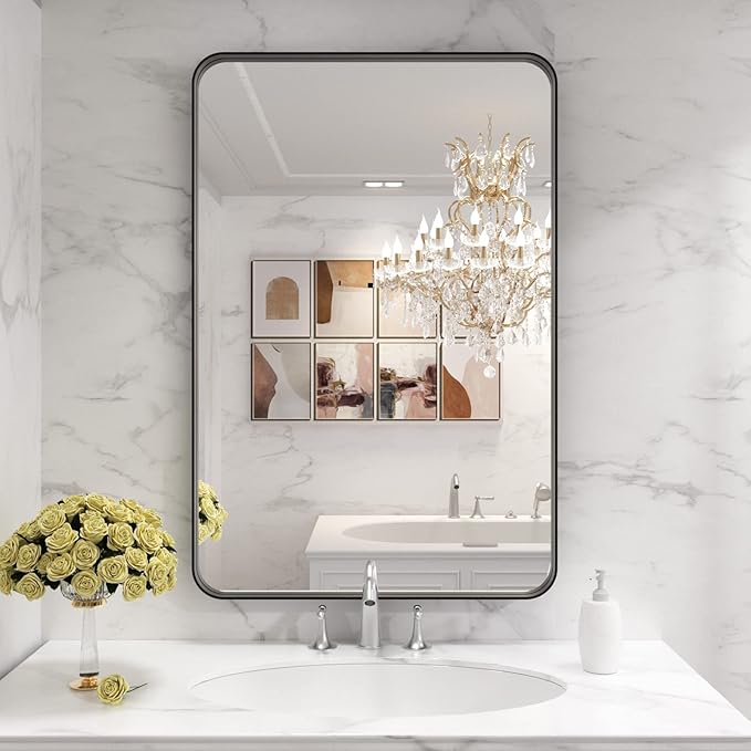 LOAAO Black Metal Framed Bathroom Mirror - Image 6