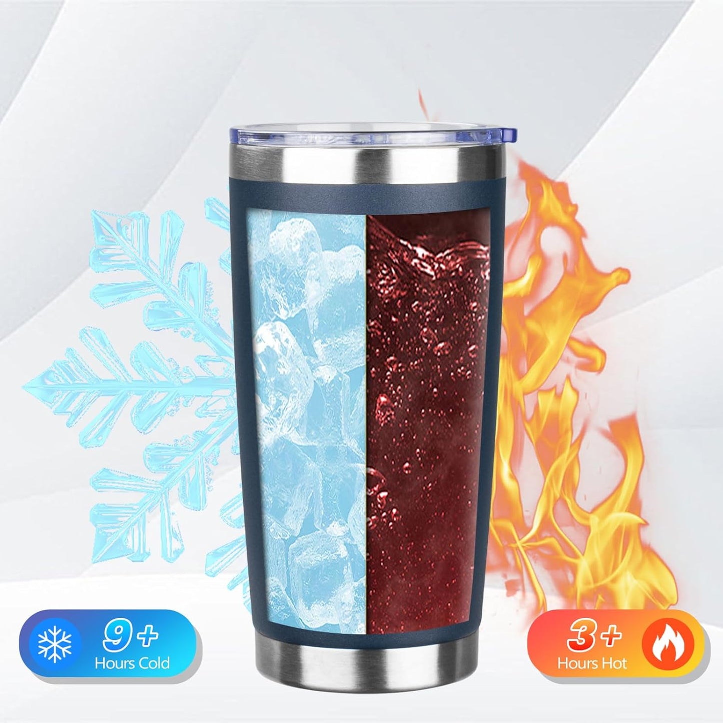 20oz Tumbler Bulk with Lid and Straw, Stainless Steel Double Wall Vacuum Insulated Travel Mug, Powder Coated Coffee Cups for Hot and Cold Drinks,Funny Gifts for Women Men(Navy Blue,1)