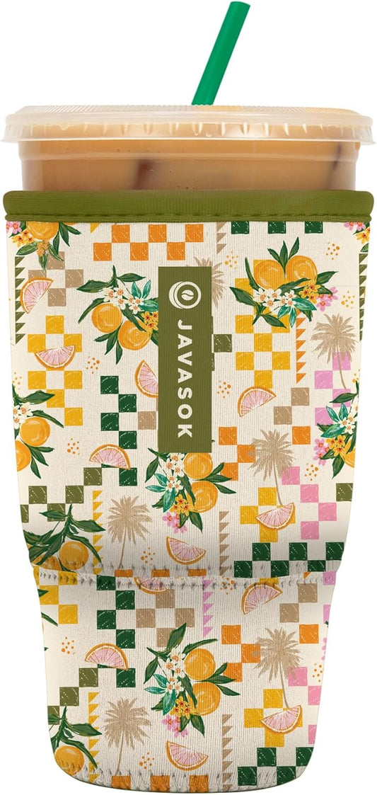 Sok It JavaSok Iced Coffee & Cold Soda Insulated Neoprene Cup Sleeve (Citrus Delight, Large: 30-32oz)