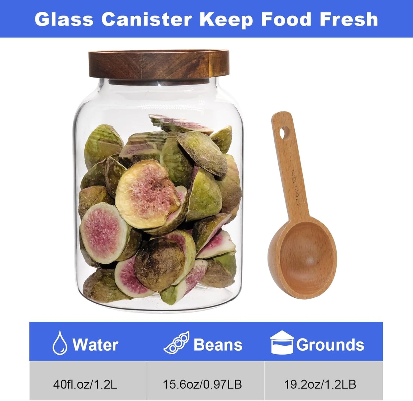 Vacuum Coffee Canister Glass Food Storage Jars With Airtight Lids Borosilicate Glass Coffee Canister Container for Coffee Beans & Grounds Tea Sugar Spices Kitchen (1200ml/40oz -1 pack-with spoon)