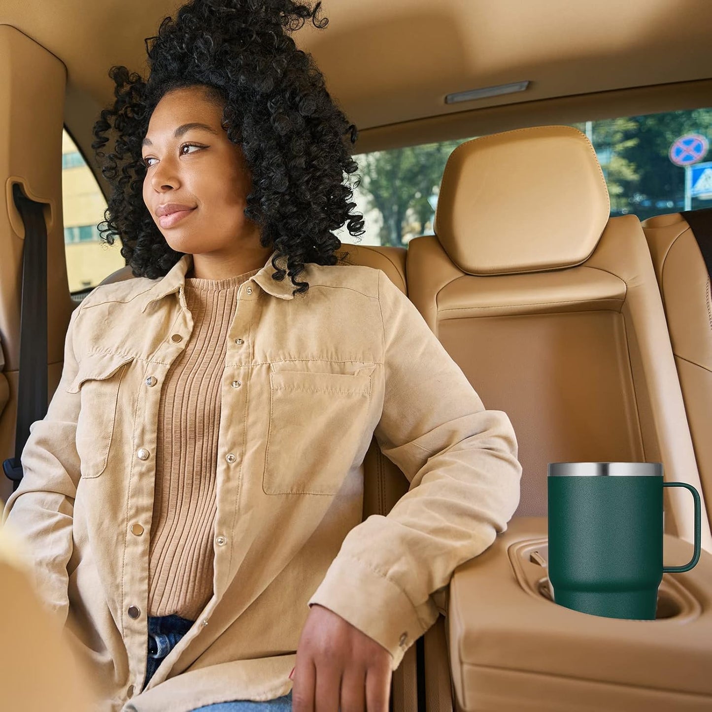 VEGOND 20 oz Tumbler Bulk with Handle Lid and Straw, Stainless Steel Insulated Travel Coffee Mug Set, Spill Proof Double Wall Metal Tumblers Cups, Dark Green 12 Pack