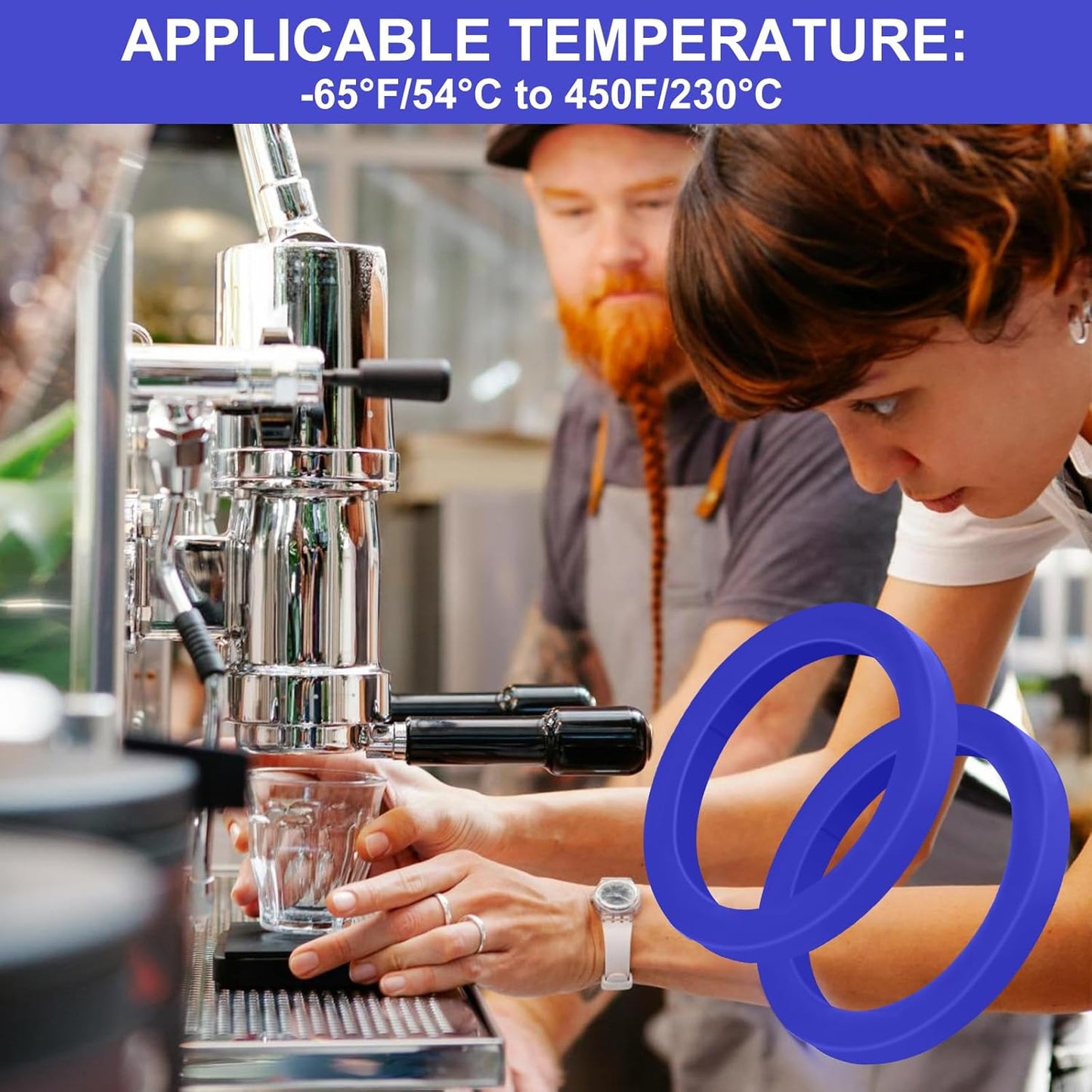 E61 Gasket 8.5mm Silicone Group Gaskets No BPA Fits for Gaggia Espresso Machine Machines Grouphead/Portafilter, Blue (2Pcs)