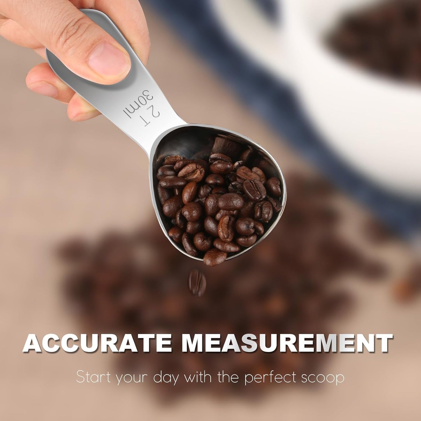 Coffee Scoop Set, Tablespoon Scoop 2 Pc Set (1 Tbsp & 2 Tbsp), Stainless Steel Measuring Spoons for Ground Coffee with Short Handles, for Tea, Sugar, or Flour