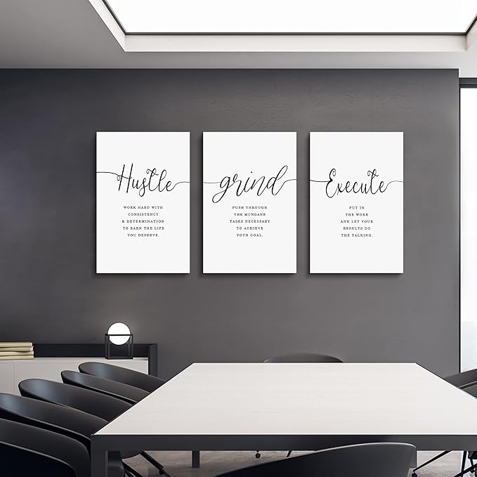 Framed Canvas Wall Art Hustle Quote, Office Wall Art, Positive Motivational Set - Image 3