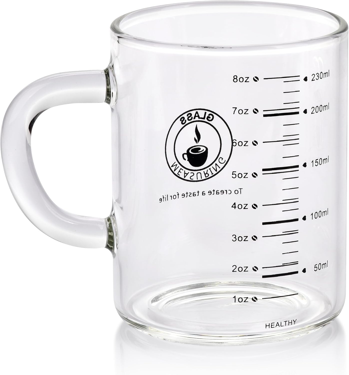 8 Oz Glass Measuring Cup, Espresso Shot Glasses, Clear Coffee Mugs for Hot or Cold Drinks With Handle, Microwave Safe Graduated High Borosilicate Cup (Black)