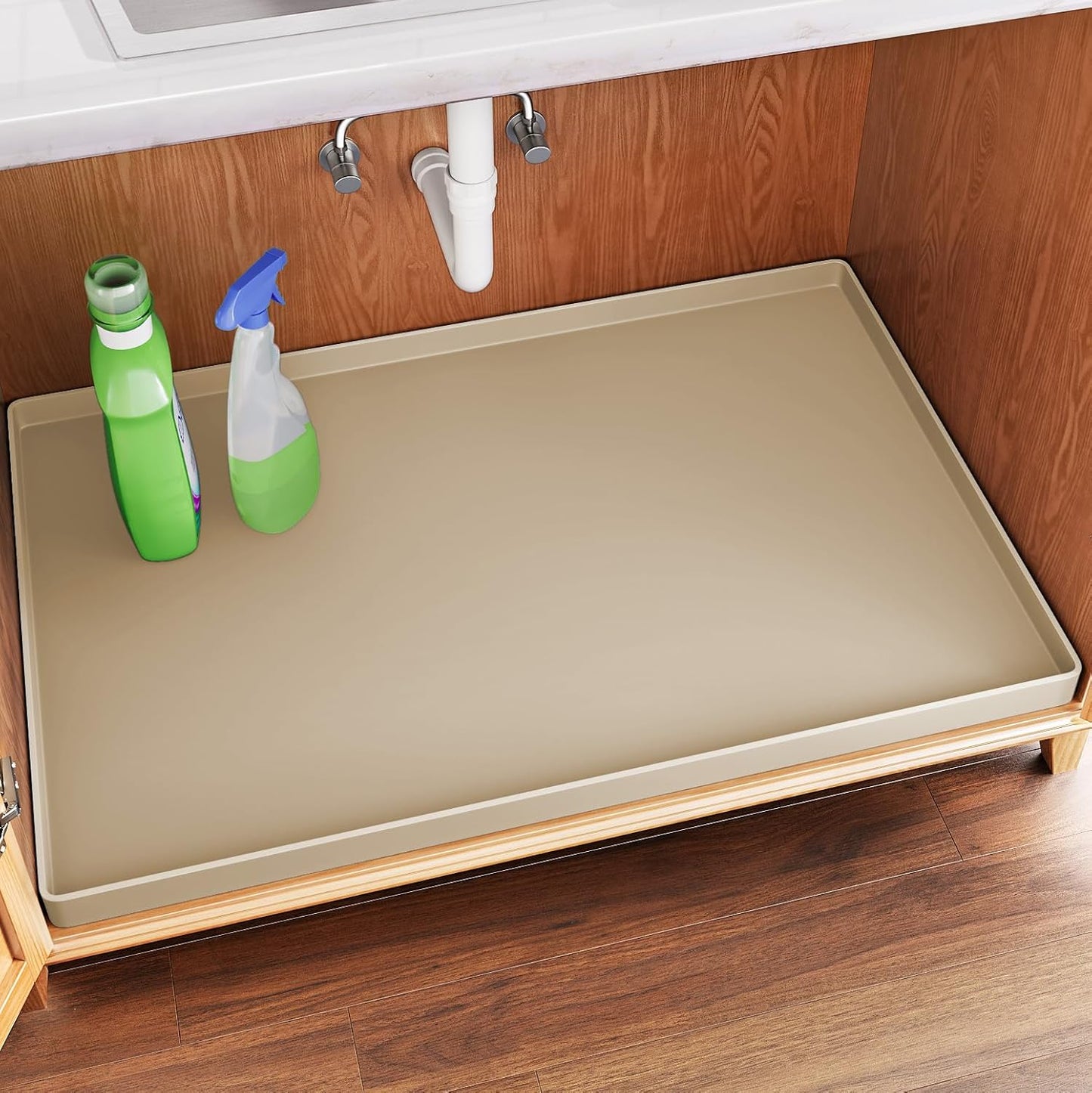 FLATO Waterproof Under Sink Mat 31" x 22" Shelf Liner for Kitchen and Bathroom, Cabinet Protector, Organizers and Storage, Flexible Silicone Drip Tray