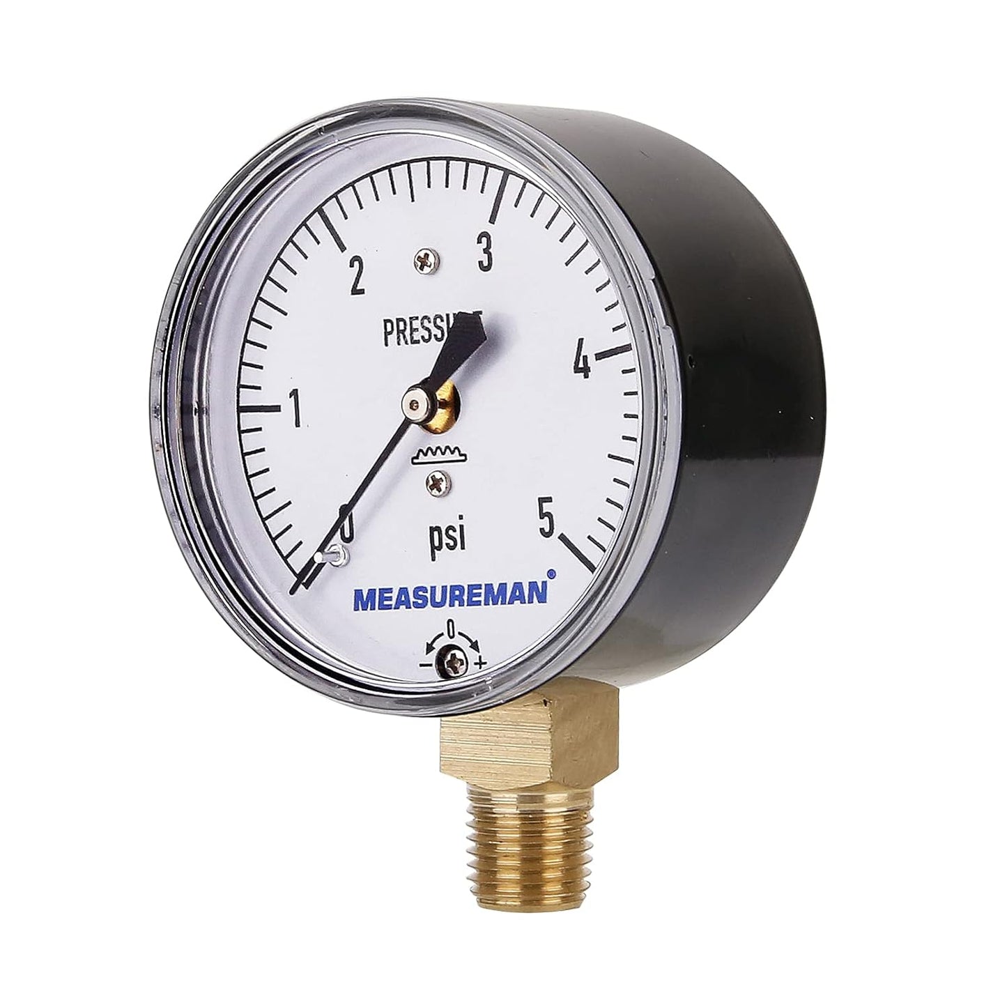 MEASUREMAN Diaphragm Type Capsule Low Pressure Gauge, 2-1/2" Dial, 1/4" NPT Lower Mount, Adjustable, 0-5Psi