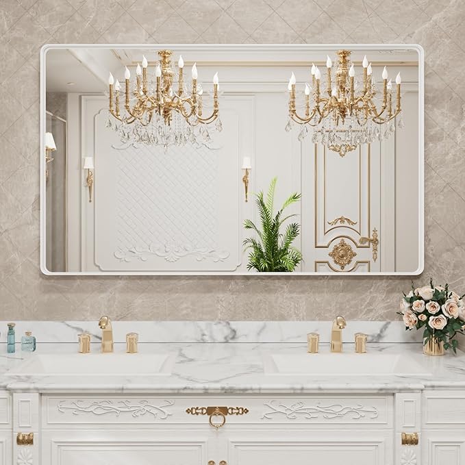 LOAAO 60x28 Inch White Metal Framed Bathroom Mirror - Image 8