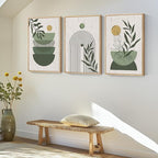 Framed Sage Green Boho Wall Art Bedroom, 3 Piece Bohemian Botanical Paintings - Image 2
