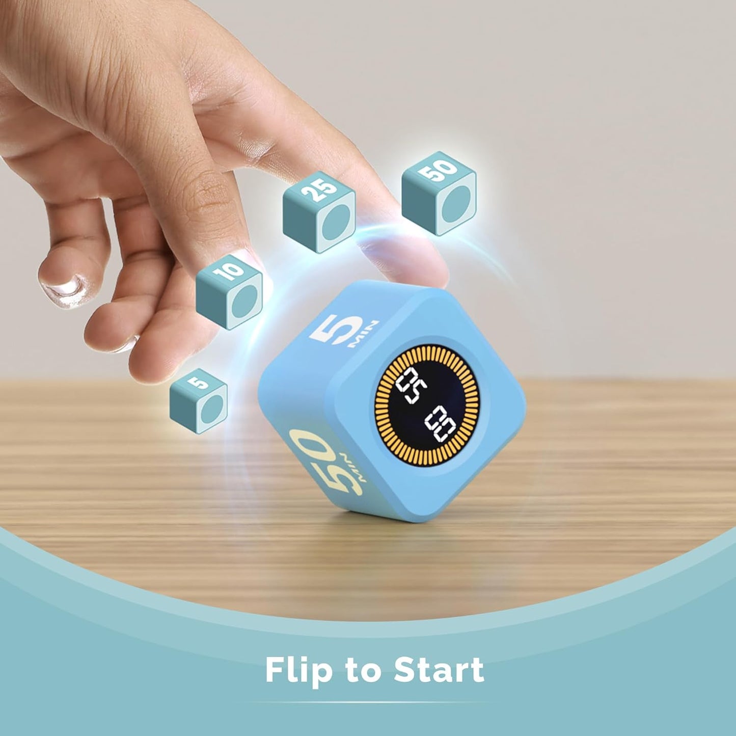 KADAMS Pomodoro Cube Timer Productivity Visual Timer - 5/10/25/50 Min Rotating Countdown (Blue)