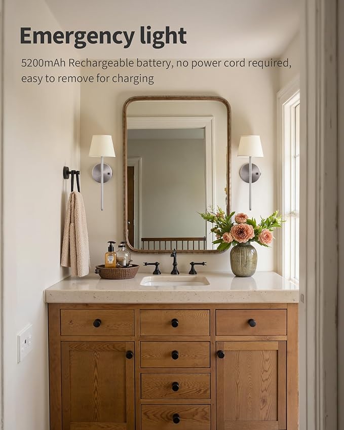 Wall Sconces Battery Operated Set of Two, Small Rechargeable Wall Lights - Image 3