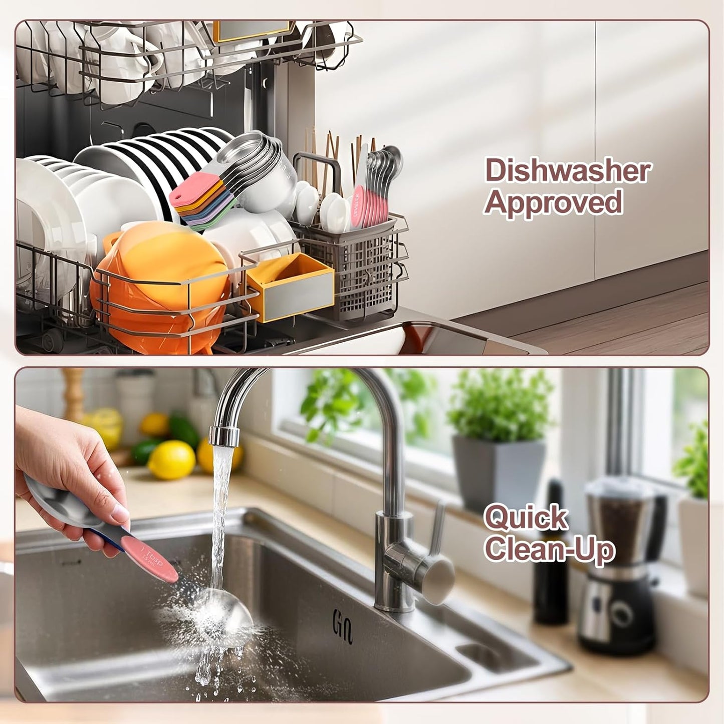 15-Piece Stainless Steel Measuring Cups and Spoons Set, Strong Magnetic Nesting Design 7 Cups 7 Spoons with Leveler, Double Measurement Markings for Dry & Liquid Ingredients, Pink & Colorful