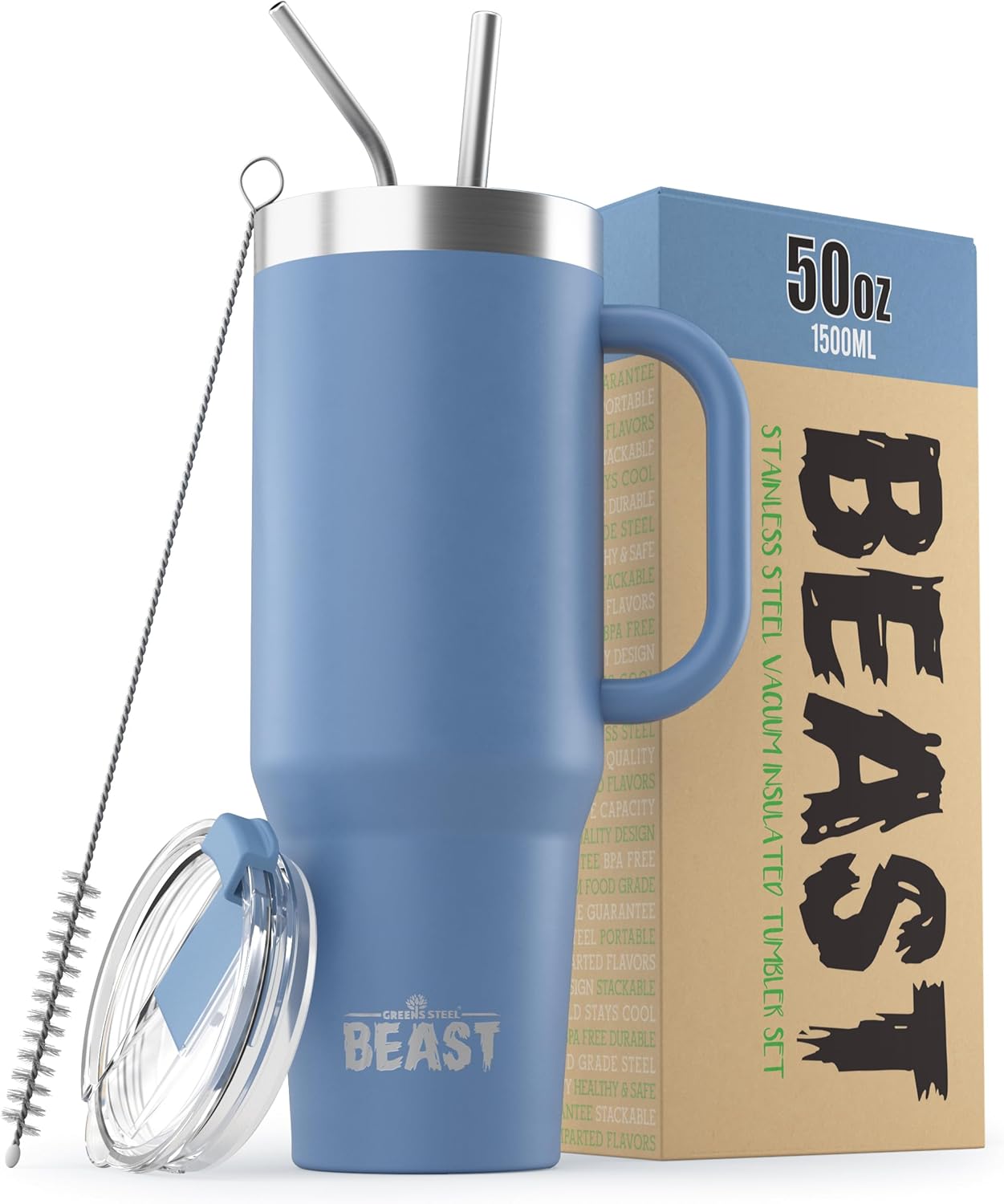 Beast 50 oz Tumbler Stainless Steel Vacuum Insulated Coffee Ice Cup Double Wall Travel Flask (Stormy Sky Blue)