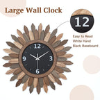 Honiway 16 Inch Wall Clocks, Rustic Wood Boho Sunburst Decorative Wall Clock - Image 6